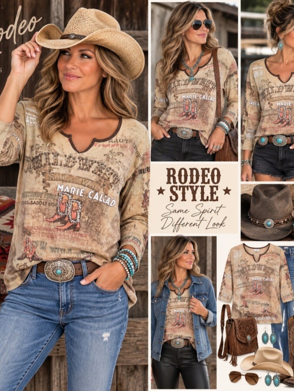 Cactus Womens XL Western Cowgirl Rodeo Studded Graphic Top Made USA 100% Cotton